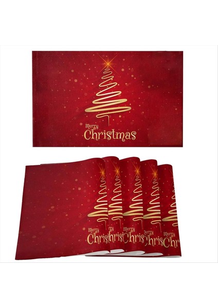 Merry Noel Ağacı Placemats Seti 6 Kaymaz/silme Temiz Keten Yemek Masası Paspas Seti Isıya Dayanıklı Masa Astarı (Yurt Dışından)