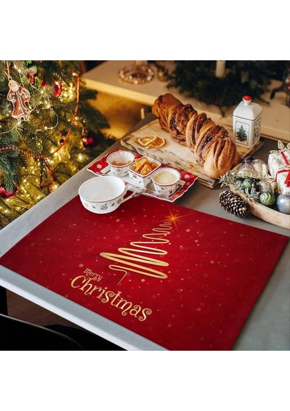 Merry Noel Ağacı Placemats Seti 6 Kaymaz/silme Temiz Keten Yemek Masası Paspas Seti Isıya Dayanıklı Masa Astarı (Yurt Dışından) fiyatları