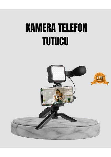 Yzlal Telefon Video Çekim Kiti LED Aydınlatma Mikrofon Tripodlu Tam Set