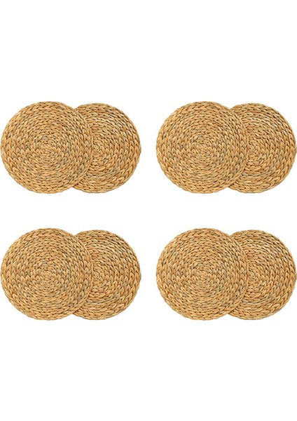 8 Paket Yuvarlak Su Sümbül Placemat Li Dokuma Hasır Masa Yer Paspasları 38CM (Yurt Dışından)