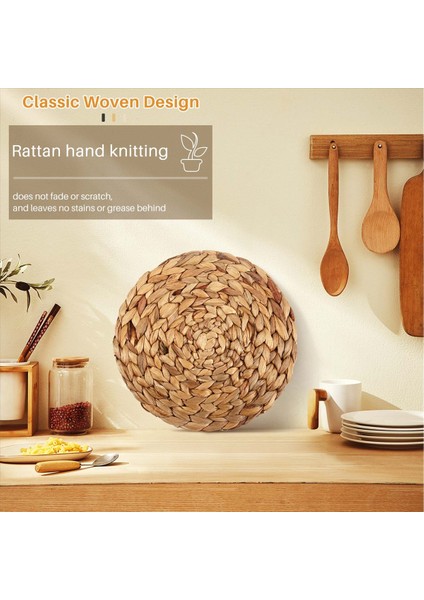 6 Paket Yuvarlak Su Sümbül Placemat Li Dokuma Hasır Masa Yer Paspasları 25CM (Yurt Dışından) fırsatları