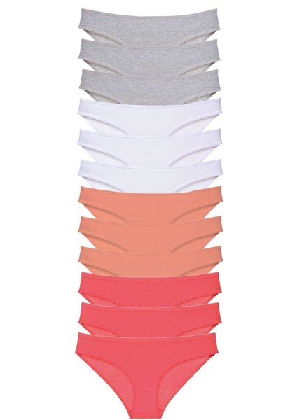 12 Adet Süper Eko Set Likralı Kadın Slip Külot Gri Beyaz Pudra Fuşya