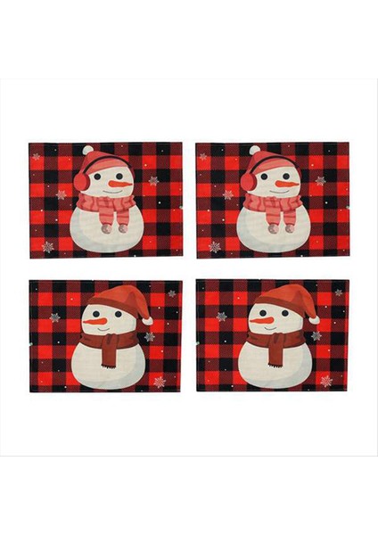 Noel Masası Placemat Kar Adamı Kar Tanesi ve Kış Kardan Adam Set 4 Placemat Dekoratif Yıkanabilir Masa Paspasları (Yurt Dışından)