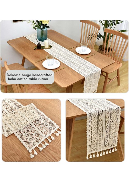 Zarif Krok Tığ Işi Macram Masa Koşucusu Rustik Düğün Dekorasyonu ve Çiftlik Evi Masa Dekoru Için Püsküllü (Yurt Dışından) fırsatları