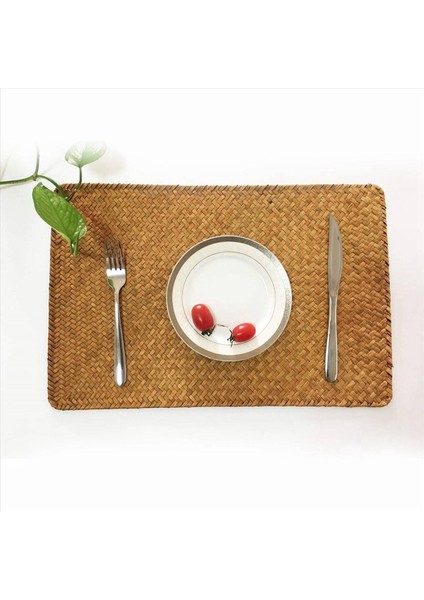 Paket 12 Doğal Seagrass Place Mathand Dokunma Dikdörtgen Rattan Placemats Saman Çay Kupası Mat Potholder (Yurt Dışından) modelleri