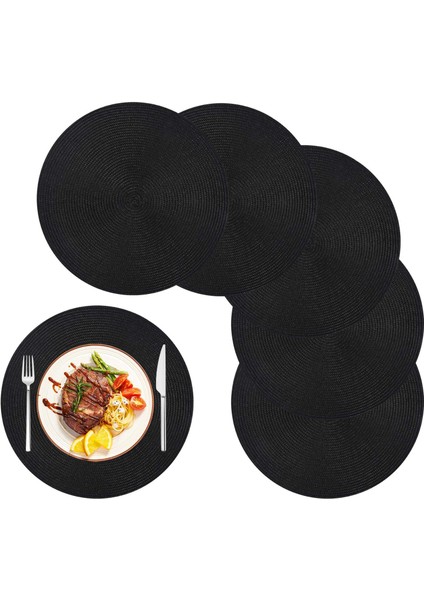 Yuvarlak Örgülü Placemats Set 6 Masa Paspasları Için Yemek Masaları Dokuma Batılabilir Slip Olmayan Yer Paspasları 15 Inç Cadılar Bayramı Siyah (Yurt Dışından)
