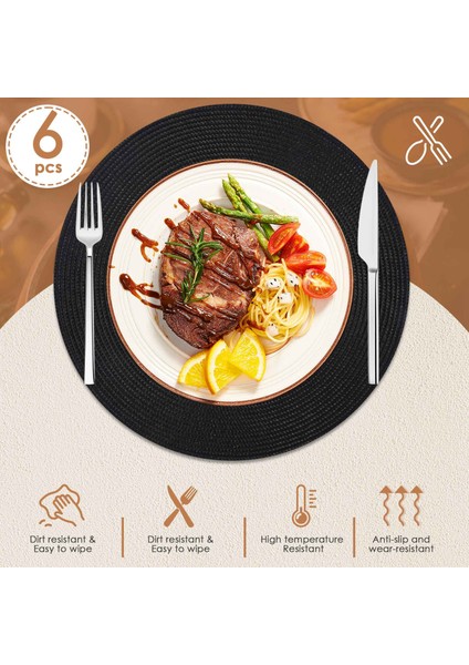 Yuvarlak Örgülü Placemats Set 6 Masa Paspasları Için Yemek Masaları Dokuma Batılabilir Slip Olmayan Yer Paspasları 15 Inç Cadılar Bayramı Siyah (Yurt Dışından) fırsatları