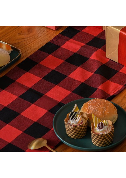 Buffalo Check 13X70INCH Siyah ve Kırmızı Ekose Masa Koşucusu Parti Noel Etkinlikleri Için Yemek Masası Koşucuları Ev Dekor (Yurt Dışından) fırsatları