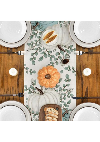 2x Sonbahar Okaliptüs Bırak Kabak Masa Koşucu Sonbahar Şükran Günü Mutfak Yemek Masa Dekorasyonu Iç Mekan A Için (Yurt Dışından) modelleri