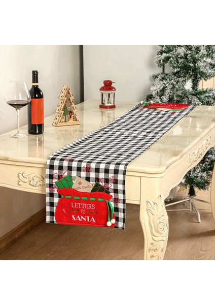 Noel Masası Koşucu Dekorasyonu Mutfak Yemek Çiftlik Evi Düğün Masa Siyah Beyaz (Yurt Dışından) fırsatları