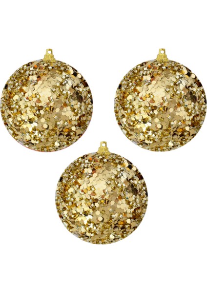 Yılbaşı Ağacı Süsü, Altın Pullu Lüks Ağaç Süsleme Topları 8 cm Pakette 3 Ad.