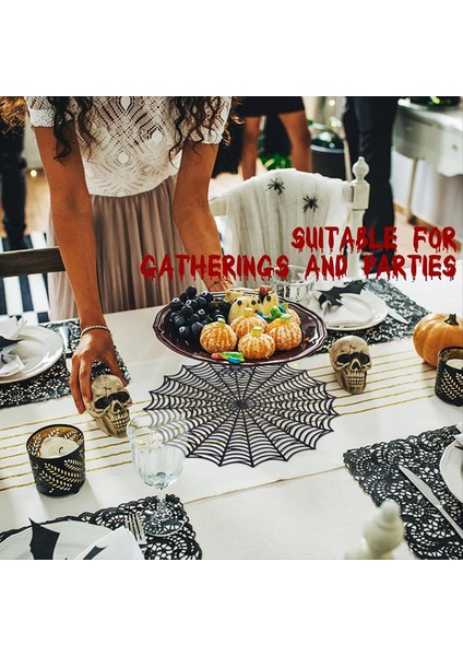 12PCS 15 Inç Cadılar Bayramı Örümcek Web Placemats 3 94 Inç Fincan Mat Cadılar Bayramı Placemats Örümcek Web Masası Paspasları (Yurt Dışından) fırsatları