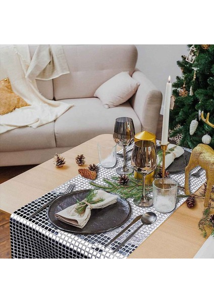 2x Disko Parti Masa Koşucusu Ayna Gümüş Folyo Masa Runner Glitter Metalik Masa Kapağı Disko Dans Partisi Düğün (Yurt Dışından) indirimleri