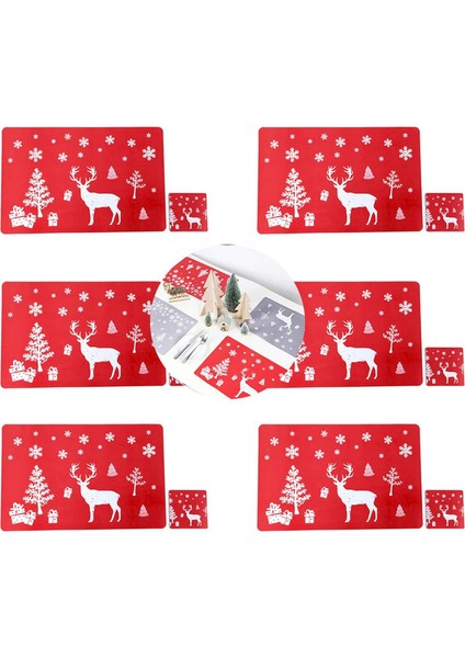Noel Placemat Yıkanabilir Masa Yer Paspas Setleri 12 Placemat &amp 12 Su Bardağı Paspas Geyik Noel Ağacı Kar Tanesi Basılı (Yurt Dışından) fiyatları