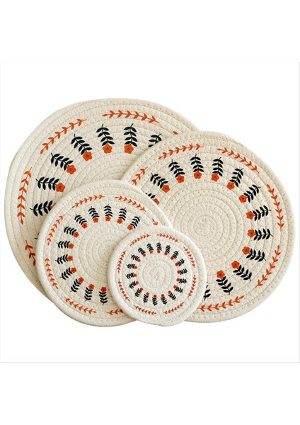 4pcs Tutkuk Yuvarlak Pamuklu Dokuma Yalıtım Pad Masası Paspas Baskılı Placemat Cup Coaster Çiçek (Yurt Dışından)