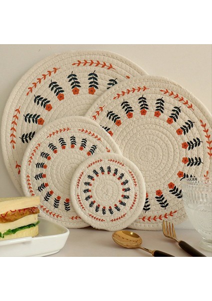 4pcs Tutkuk Yuvarlak Pamuklu Dokuma Yalıtım Pad Masası Paspas Baskılı Placemat Cup Coaster Çiçek (Yurt Dışından) modelleri