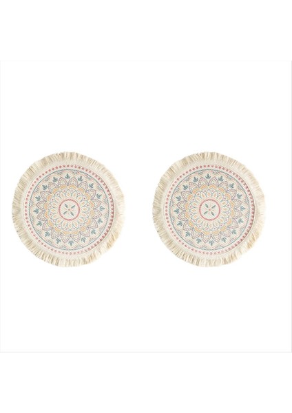 2pcs Baskılı Yer Mat Bohemian Püskül Baskılı Konut Ev Izolasyonu Dairesel Şekli Yemek Masa Düzeni Sahne C (Yurt Dışından)