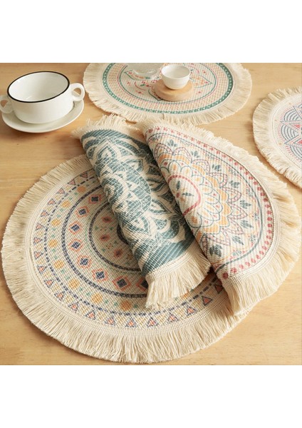 2pcs Baskılı Yer Mat Bohemian Püskül Baskılı Konut Ev Izolasyonu Dairesel Şekli Yemek Masa Düzeni Sahne C (Yurt Dışından) fırsatları