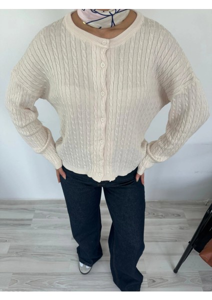 Kadın Saç Örgülü Hırka Krem fırsatları