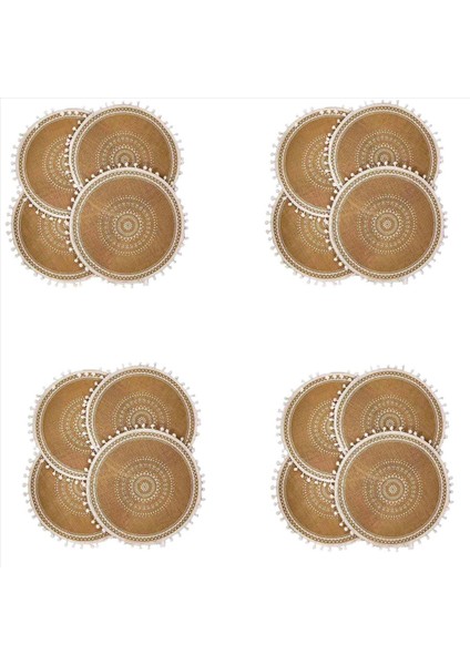 Yuvarlak Placemats Seti 16 Boho Dokuma Jüt Masa Paspasları Yemek Odası Için Ponpon Püsküllü Mutfak Masa Dekoru (Beyaz Top) (Yurt Dışından)