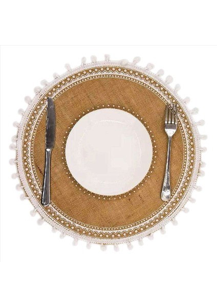 Yuvarlak Placemats Seti 16 Boho Dokuma Jüt Masa Paspasları Yemek Odası Için Ponpon Püsküllü Mutfak Masa Dekoru (Beyaz Top) (Yurt Dışından) modelleri