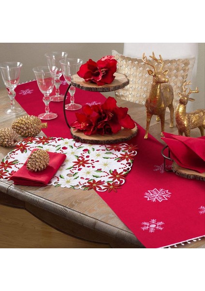 Placemats Seti 6 Işlemeli Noel Poinsettia &amp Holly Design 11X17 Inç Noel Masa Dekoru (Yurt Dışından)