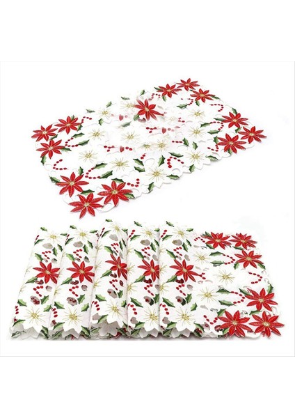 Placemats Seti 6 Işlemeli Noel Poinsettia &amp Holly Design 11X17 Inç Noel Masa Dekoru (Yurt Dışından) fiyatları