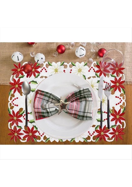 Placemats Seti 6 Işlemeli Noel Poinsettia &amp Holly Design 11X17 Inç Noel Masa Dekoru (Yurt Dışından) modelleri