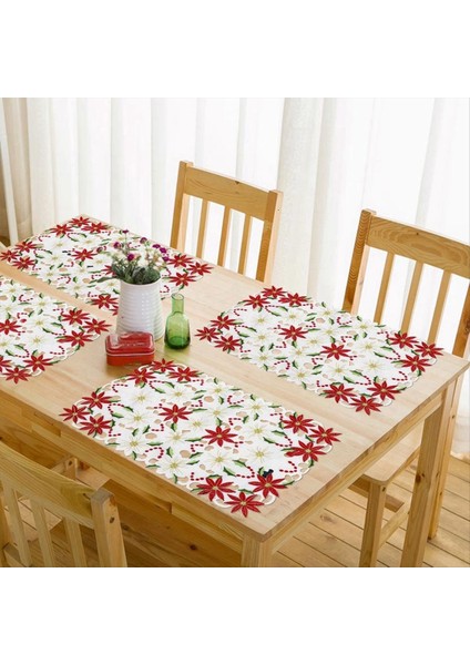 Placemats Seti 6 Işlemeli Noel Poinsettia &amp Holly Design 11X17 Inç Noel Masa Dekoru (Yurt Dışından) indirimleri