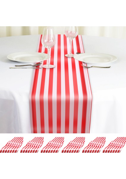 6 Adet Çizgili Masa Koşucusu Düğün Polyester Masa Dekoru Kırmızı Beyaz Çizgili Tasarım Masa Örtüsü Dekor 12 x 108 Inç (Yurt Dışından) modelleri