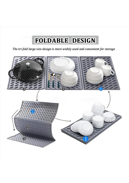 Mutfak Tezgahı Için Silikon Tabak Kurutma Paspası Çökebilir Üçlü Büyük Bulaşık Drenaj Mat Kanca ile Kurutma Paspas 24X16IN (Yurt Dışından) fiyatları