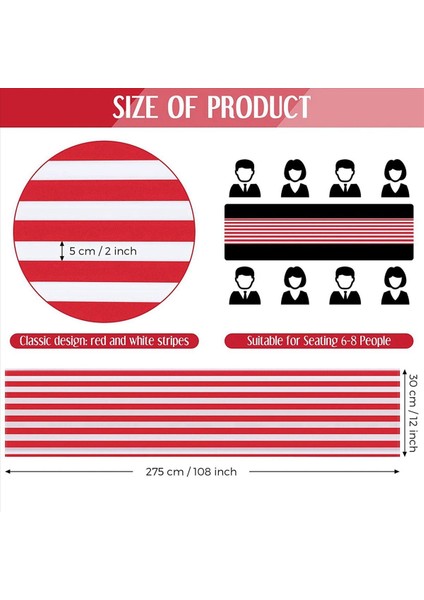 18 Adet Çizgili Masa Koşucusu Düğün Polyester Masa Dekoru Kırmızı Beyaz Çizgili Tasarım Masa Örtüsü Dekor 12 x 108 Inç (Yurt Dışından) fırsatları