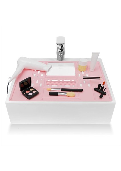 Banyo Lavabo Kapağı Sayacı Silikon Banyo Lavabosu Makyaj Organizatör Mat Dayanıklı Makyaj Organizatör Pembesi (Yurt Dışından) fiyatları