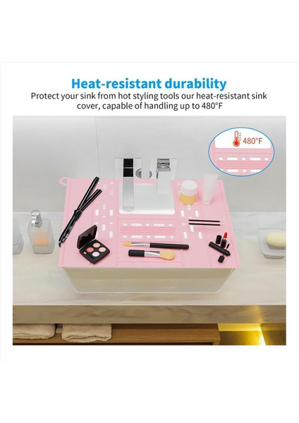 Banyo Lavabo Kapağı Sayacı Silikon Banyo Lavabosu Makyaj Organizatör Mat Dayanıklı Makyaj Organizatör Pembesi (Yurt Dışından) modelleri