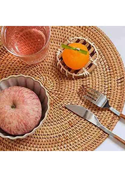 3x El Dokuması Rattan Placemats Yuvarlak Hasır Masa Paspasları Yemek Masası Için Doğal Dokuma Placemats Isıya Dayanıklı Paspaslar (Yurt Dışından)