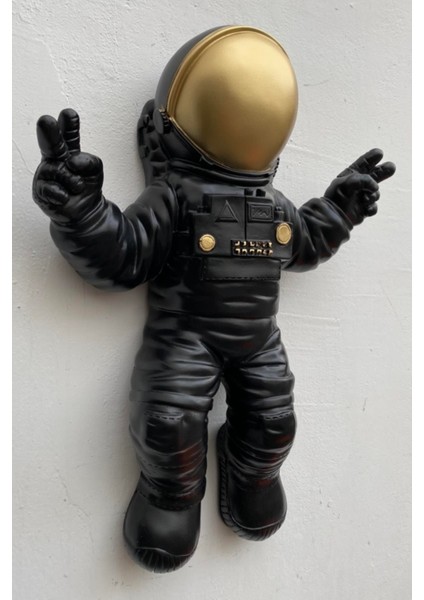 Dekoratif Astronot Apollo Duvar Heykeli (47X35CM) Siyah