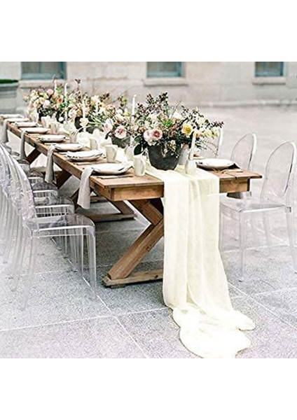 2x Şifon Masa Koşucusu 27X118 Inç Romantik Düğün Şeffaf Gelin Parti Masa Dekorasyonları Duş Süslemeleri (Yurt Dışından) fiyatları
