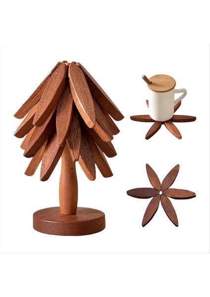 Sıcak Yemekler Için Ahşap Trivetler Ağaç Şekli Trivet Seti 4 Ahşap Trivet + 1 Çaydanlık Için Saklanan Stant (Yurt Dışından) fırsatları