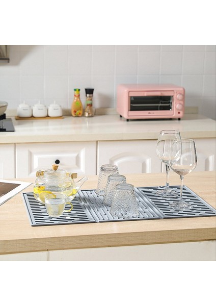 Mutfak Sayaçları Için Gri Katlanabilir Üç Katlı Sofra Kurutma Mat Silikon Drenaj Mat (Yurt Dışından) fırsatları