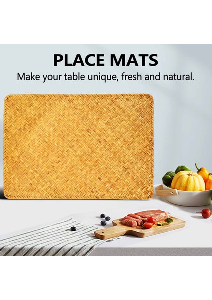 Paket 4 Doğal Seagrass Place Mathand Dokunma Dikdörtgen Rattan Placemats Saman Çay Kupası Mat Potholder (Yurt Dışından) modelleri