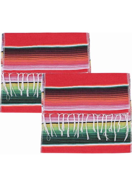 2 Paket 14 x 84 Inç Meksika Masa Koşucu 14 x 84 Inç Meksika Parti Düğün Süslemeleri Saçak Pamuklu Serape Battaniye Masa Koşucu (Kırmızı (Yurt Dışından) fiyatları