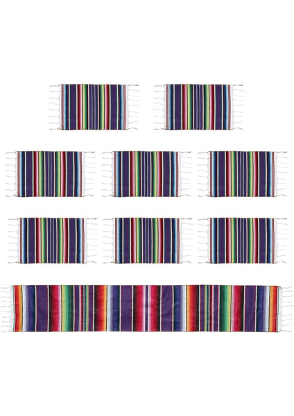 Yer Paspasları ile Meksika Masa Koşucu Meksika Çeşitli Paspaslar Meksika Parti Düğün Süslemeleri Saçak Battaniye Masa Koşucu 14 x 84 Inç (Mor Masa Koşucu + 8 Placemats) (Yurt Dışından) fiyatları