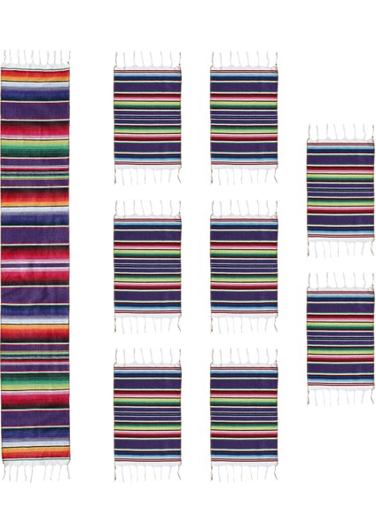 Yer Paspasları ile Meksika Masa Koşucu Meksika Çeşitli Paspaslar Meksika Parti Düğün Süslemeleri Saçak Battaniye Masa Koşucu 14 x 84 Inç (Mor Masa Koşucu + 8 Placemats) (Yurt Dışından) modelleri