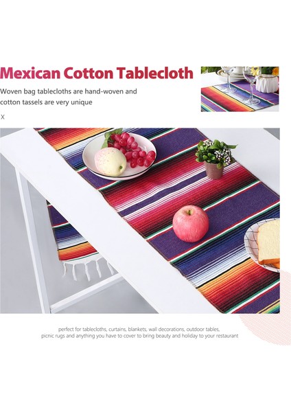 Yer Paspasları ile Meksika Masa Koşucu Meksika Çeşitli Paspaslar Meksika Parti Düğün Süslemeleri Saçak Battaniye Masa Koşucu 14 x 84 Inç (Mor Masa Koşucu + 8 Placemats) (Yurt Dışından) fırsatları