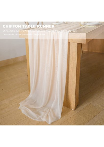 Şifon Masa Koşucusu 27X118 Inç Romantik Düğün Şeffaf Gelin Parti Masa Dekorasyonları Duş Süslemeleri Bej-Beyaz (Yurt Dışından) fırsatları