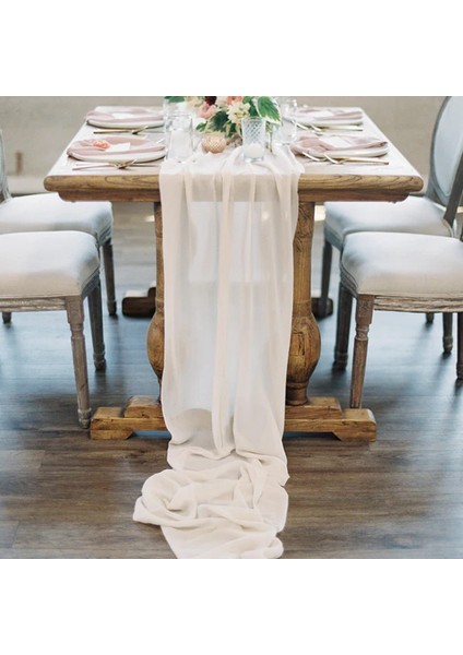 Şifon Masa Koşucusu 27X118 Inç Romantik Düğün Şeffaf Gelin Parti Masa Dekorasyonları Duş Süslemeleri Bej-Beyaz (Yurt Dışından) indirimleri