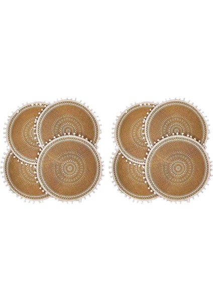 Yuvarlak Placemats 8 Boho Dokuma Jüt Masa Paspasları Yemek Odası Için Ponpon Püskül ile Mutfak Masa Dekoru (Beyaz Top) (Yurt Dışından)