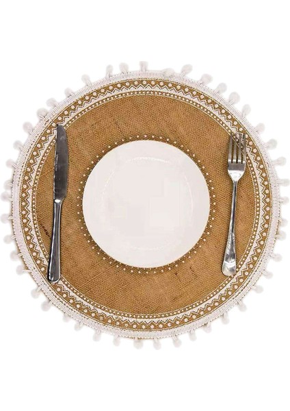 Yuvarlak Placemats 8 Boho Dokuma Jüt Masa Paspasları Yemek Odası Için Ponpon Püskül ile Mutfak Masa Dekoru (Beyaz Top) (Yurt Dışından) modelleri