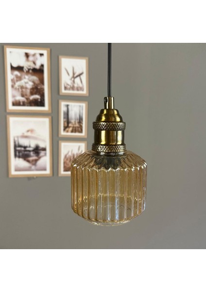 Jerno Cam Bal Rengi Tekli Avize Lale Başlık Retro Sarkıt Lamba Salon Aydınlatma