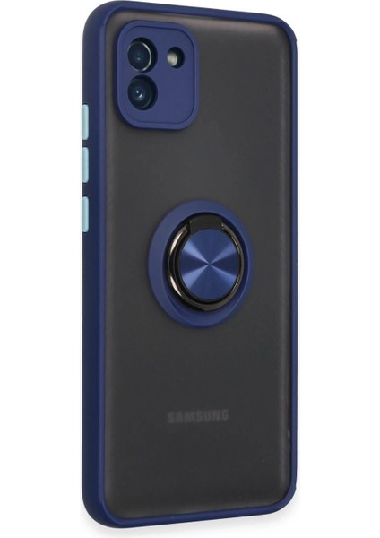 Samsung Galaxy A03 Kılıf Montreal Yüzüklü Silikon Kapak - Lacivert fiyatları